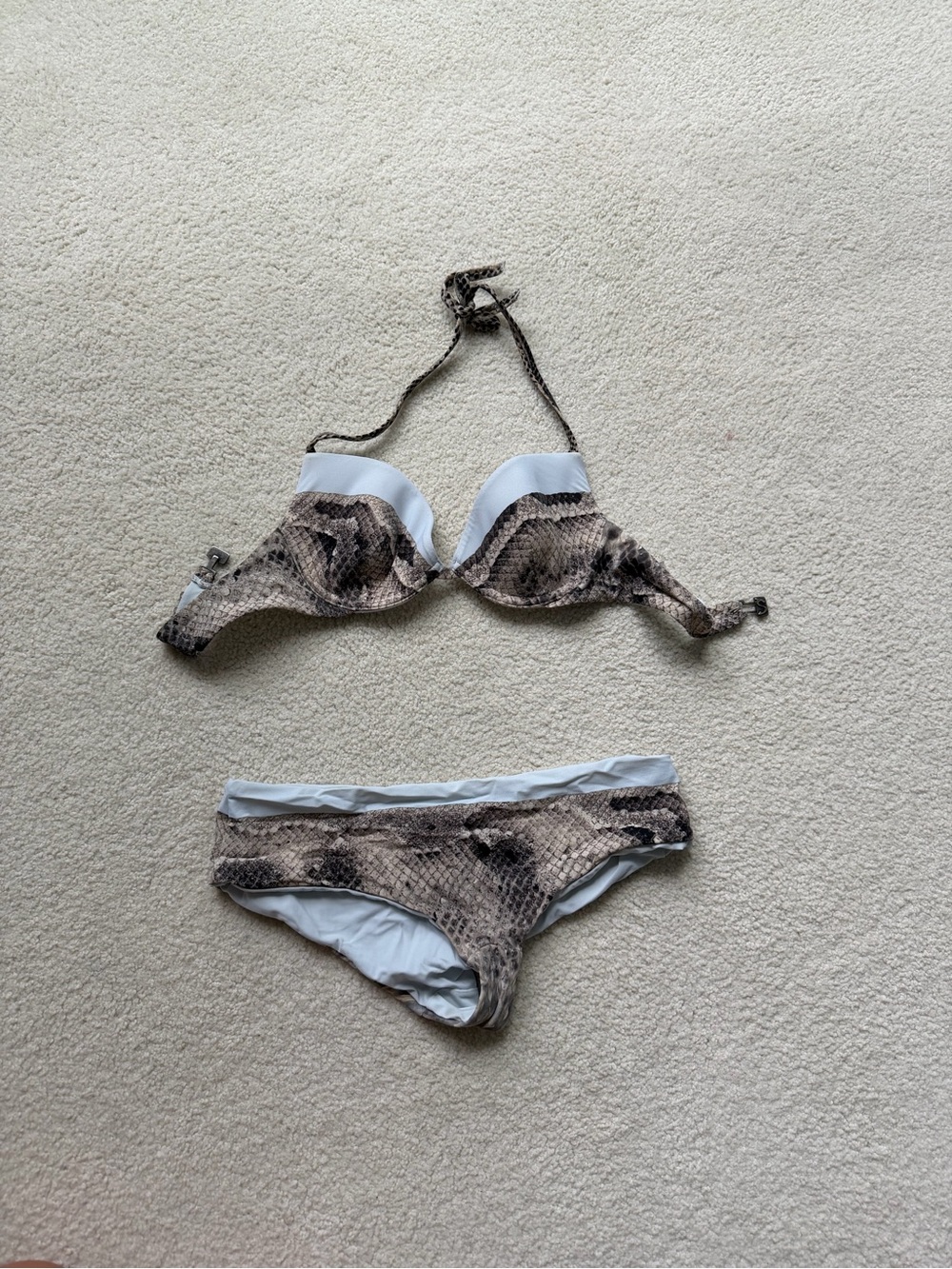 Ermanno Scervino Snake Print Bikini in Beige and Brown